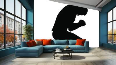 Man praying on knees silhouette vector illustration Wall mural