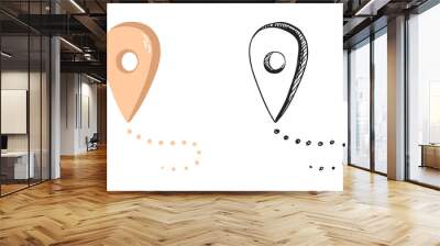 Cute hand drawn geolocation mark. Flat and outline black vector illustration isolated on white background. Doodle drawing.	 Wall mural