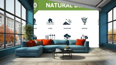 Natural Disaster icon set. Contains editable icons natural disaster theme such as flood, tornado, wildfire and more. Wall mural