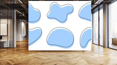 Organic blob shape abstract blue color with line. Set of irregular blot form graphic element Wall mural