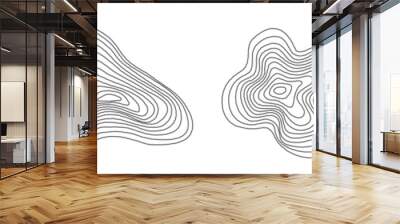 Organic shape of annual wood tree line ring. Abstract ripple circular concentric texture. Topographic rough design. Relief wave contour surface. Ink map stump symbol. Fractal wavy timber grid Wall mural