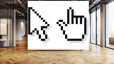 Pixel mouse arrow pointer icon set, video game style. Pixel art cursor arrow, hand. Wall mural