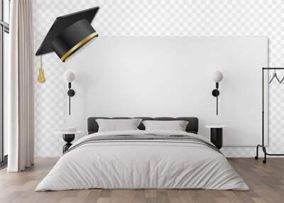 Realistic mortar board and education hat. Vector illustration isolated on transparent background Wall mural