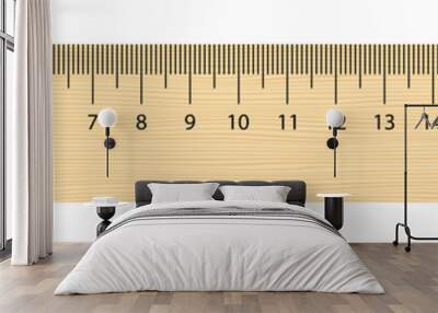 Realistic wooden ruler 20 centimeters. Math tool. Wall mural