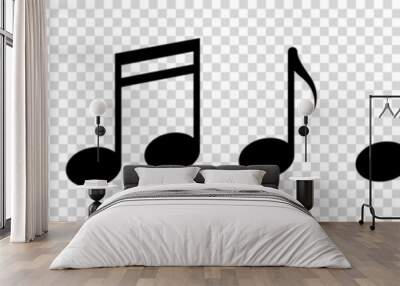 Set of music notes icons. Vector illustration isolated on transparent background Wall mural