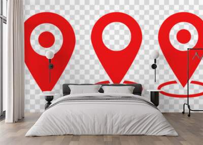 Set of red map pin icons. Modern map markers. location pin sign. Vector icon isolated on transparent background Wall mural