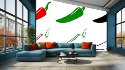 Spicy chili pepper icon set. Vector illustration isolated on white background Wall mural