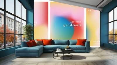 Summer aesthetic elegant pink, yellow and turquoise gradient backgrounds for premium event posters, cards, social media and wedding templates. Subtle aura backdrop. Iridescent aura pastel rainbow mesh Wall mural