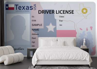 Texas  driver's license isolated on white background. Person driver license Wall mural