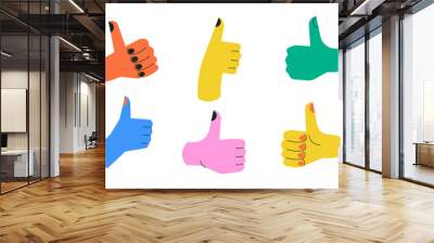 Thumb up hand. Like gesture. Good, great job, well done, ok. Colorful vector illustration. Set of funny cartoon character hands. Cartoon style. Approval, agreement. Best choice concept Wall mural