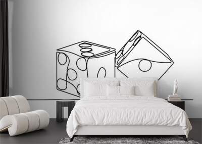 Two dices one line vector illustartion Wall mural