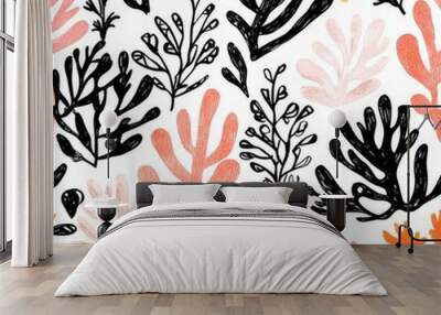 watercolor flower and leaves seamless pattern	 Wall mural