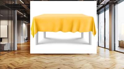 White square Table with yellow tablecloth on a white background.cloth,realistick,3d.furniture for interior, vector Wall mural