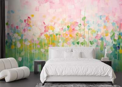 Abstract pastel flowers blooming in vibrant, painterly landscape Wall mural