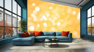 Summer orange sparkling glitter bokeh background, banner texture. Abstract defocused lights header. Wide screen wallpaper. Panoramic web banner with copy space for design Wall mural