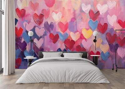 Valentines day abstract hearts background, art painting texture, acrylic brushstroke Wall mural