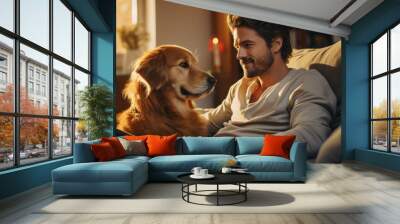 man spending time with his dog Wall mural