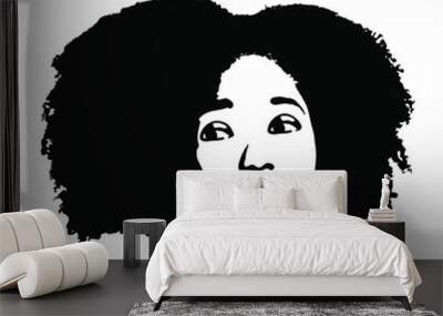 Sketching beauty african young woman. Afro female portrait. Hand drawn fashion illustration. Black lady curly Wall mural