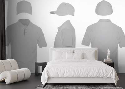 Grey polo t shirt and baseball cap. vector illustration Wall mural