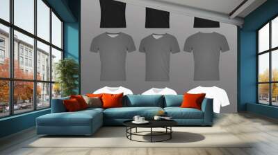 Men v neck t shirt. black, grey and white. template. vector illustration Wall mural