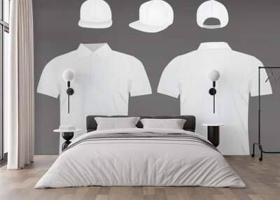 Men white polo t shirt and baseball cap vector Wall mural