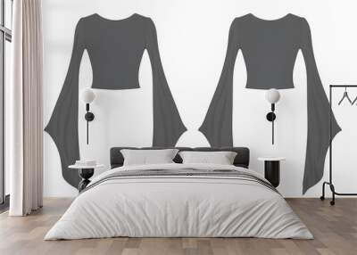 Women grey crop sweater with wide sleeve. vector illustration Wall mural