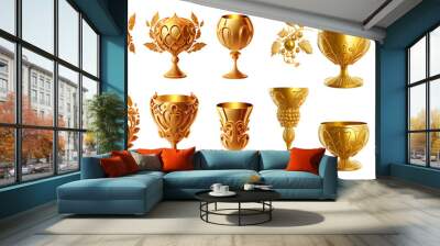 Golden champion cup set isolated on white background. Vector cups in cartoon style. Championship trophy. Winner's Prize. Sports award. The concept of victory. Vector illustration Wall mural