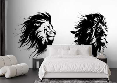 Vector set of lion head logo. Black and white style. The lion is the king of beasts. Ideal for postcard, book, poster, banner. Set icons. Vector illustration Wall mural