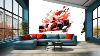 Watercolor composition racing car set isolated on white background. Car, race, competition. Ideal for postcard, advertisement, book, poster, banner. The concept of confrontation. Vector illustration Wall mural