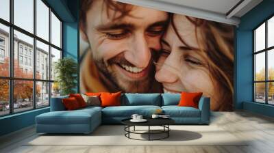  a happy and laughing couple in love  Wall mural