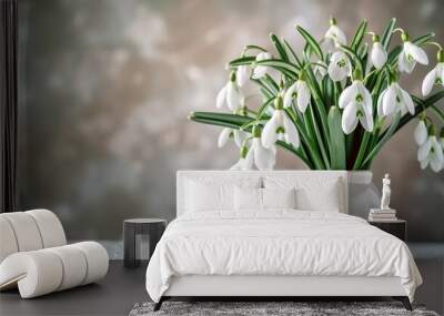 bouquet of snowdrops on blank background with space for text Wall mural