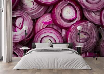 red onion slices close-up texture background  Wall mural