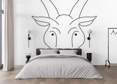 Vector isolated goat ibex with horns head symmetrical portrait mask full face simple capricorn zodiac sign symbol colorless black and white contour thin line easy drawing Wall mural