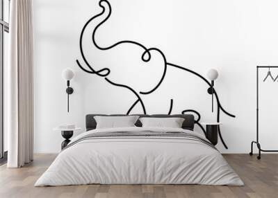 Vector isolated one single contemporary line art minimal elephant icon colorless black and white contour line easy drawing Wall mural