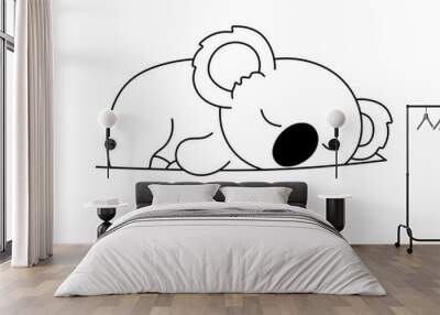 Vector isolated one single cute cartoon koala sleeping on a stomach in funny pose side view colorless black and white contour line easy drawing Wall mural