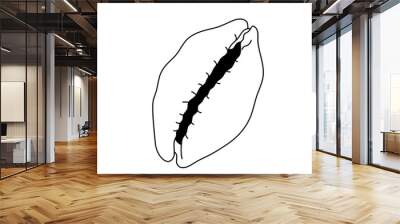 Vector isolated one single simplest cypraea sea snail shell cowries marine gastropod mollusk colorless black and white contour line easy drawing Wall mural