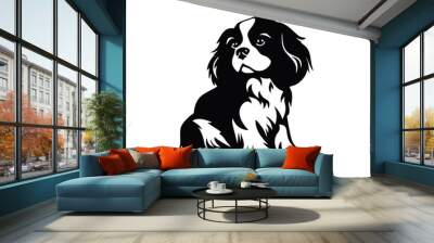 Vector isolated one single sitting King Charles Spaniel  dog head front view black and white bw two colors silhouette. Template for laser engraving or stencil, print for t shirt	 Wall mural