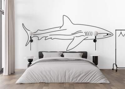 Vector isolated one single swimming shark side view  colorless black and white contour line easy drawing Wall mural