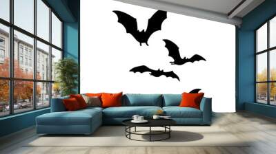 Vector isolated several flying bats in different poses  colorless black and white outline silhouette shadow shape Wall mural