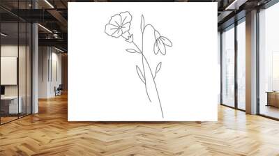 Vector isolated two pretty wild flowers colorless black and white contour line easy drawing Wall mural