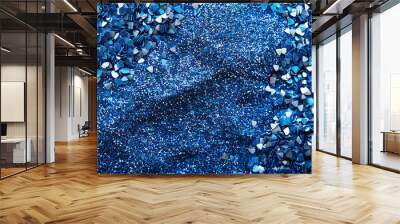  Blue festive background with bright small sequins and bokeh Wall mural