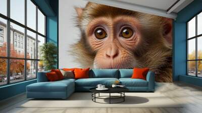  Cute and funny monkey face isolated on white background. Generated with AI. Wall mural