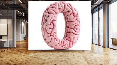 3D number 0 with pink brain texture realistic modern design, soft lighting, white background  Wall mural