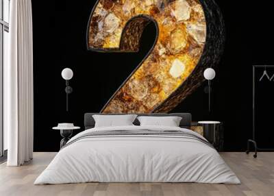 3D number 2 with Crystals texture realistic modern design, soft lighting, black background Wall mural