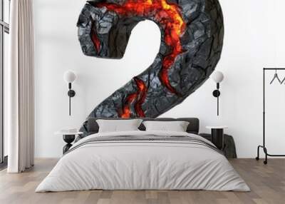 3D number 2 with volcano lava texture realistic modern design, soft lighting, white background Wall mural