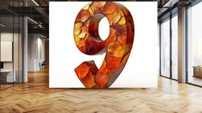 3D number 9 with autumn texture realistic modern design, soft lighting, white background Wall mural