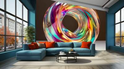 a reflective metallic object bathed in rainbow colors, emphasizing the iridescent and rainbow-like qualities that evoke a sense of movement and enchantment Wall mural