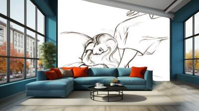 A woman washes the feet of Christ. Pencil drawing Wall mural