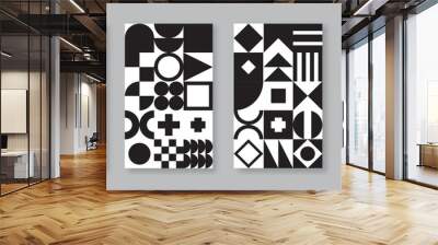 Abstract monochrome Bauhaus geometric cover set. Poster or banner trendy design with black and white circle, triangle and square vector elements Wall mural