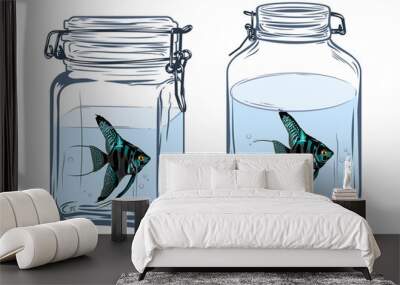 a fish of a scaly in a glass jar Wall mural